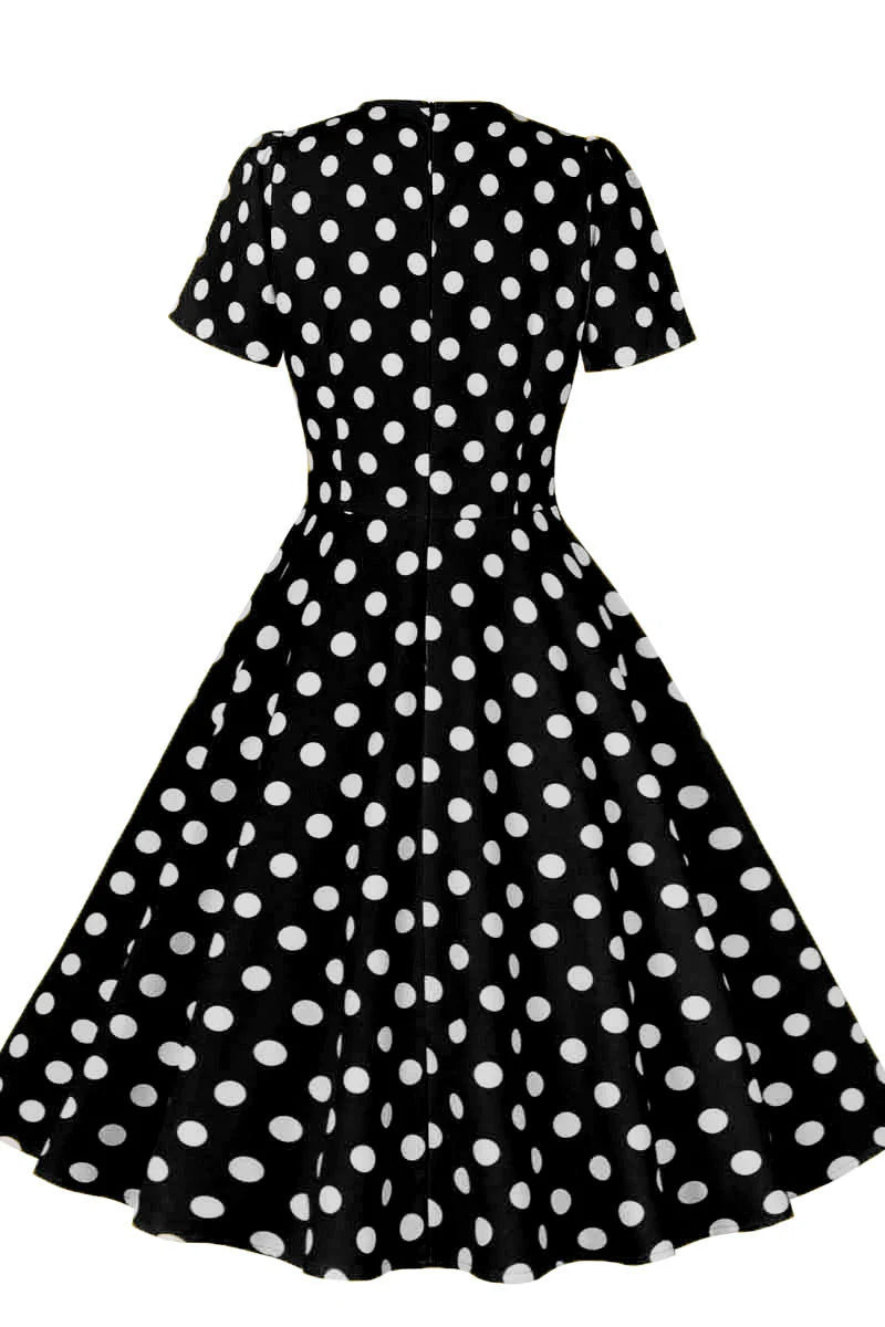 Yellow and White Polk Dots Bow Swing Dress