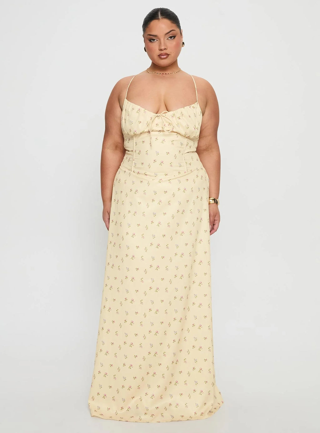 Members Only Maxi Dress Yellow Floral Curve