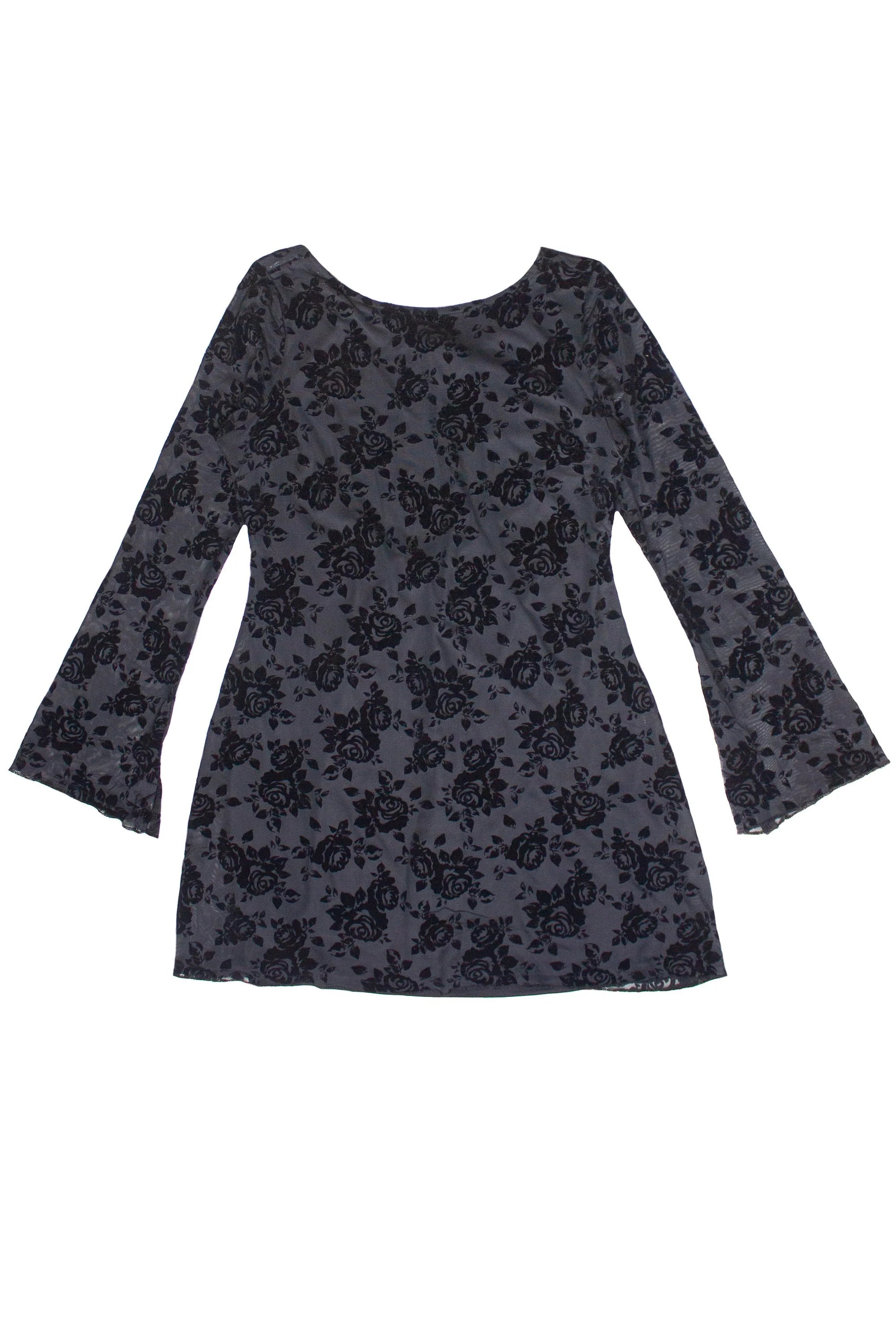 Floral Flocked Mesh Long Sleeve Mini Dress