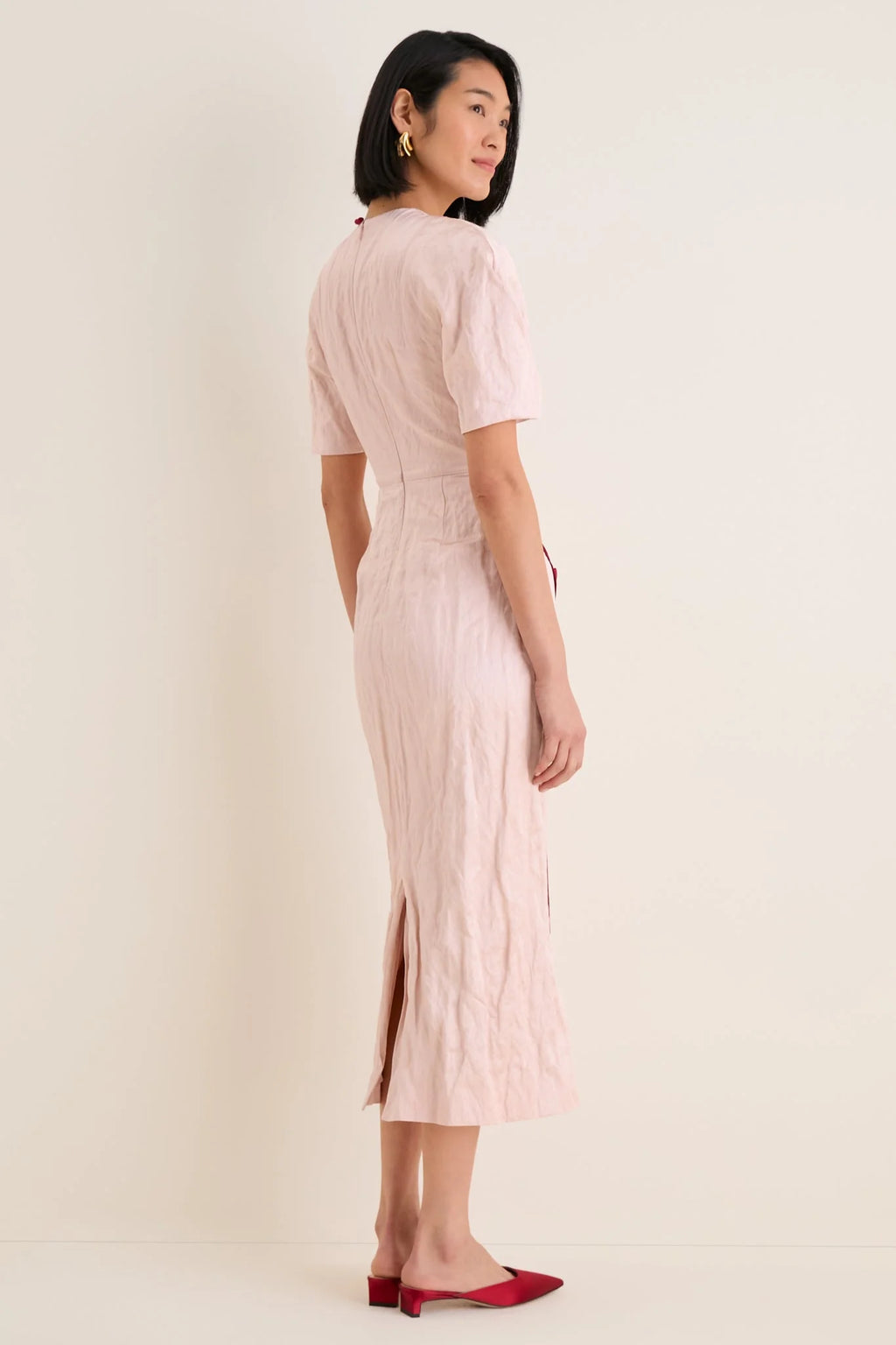 Cameo Pink Short Sleeve Midi Cocktail Dress