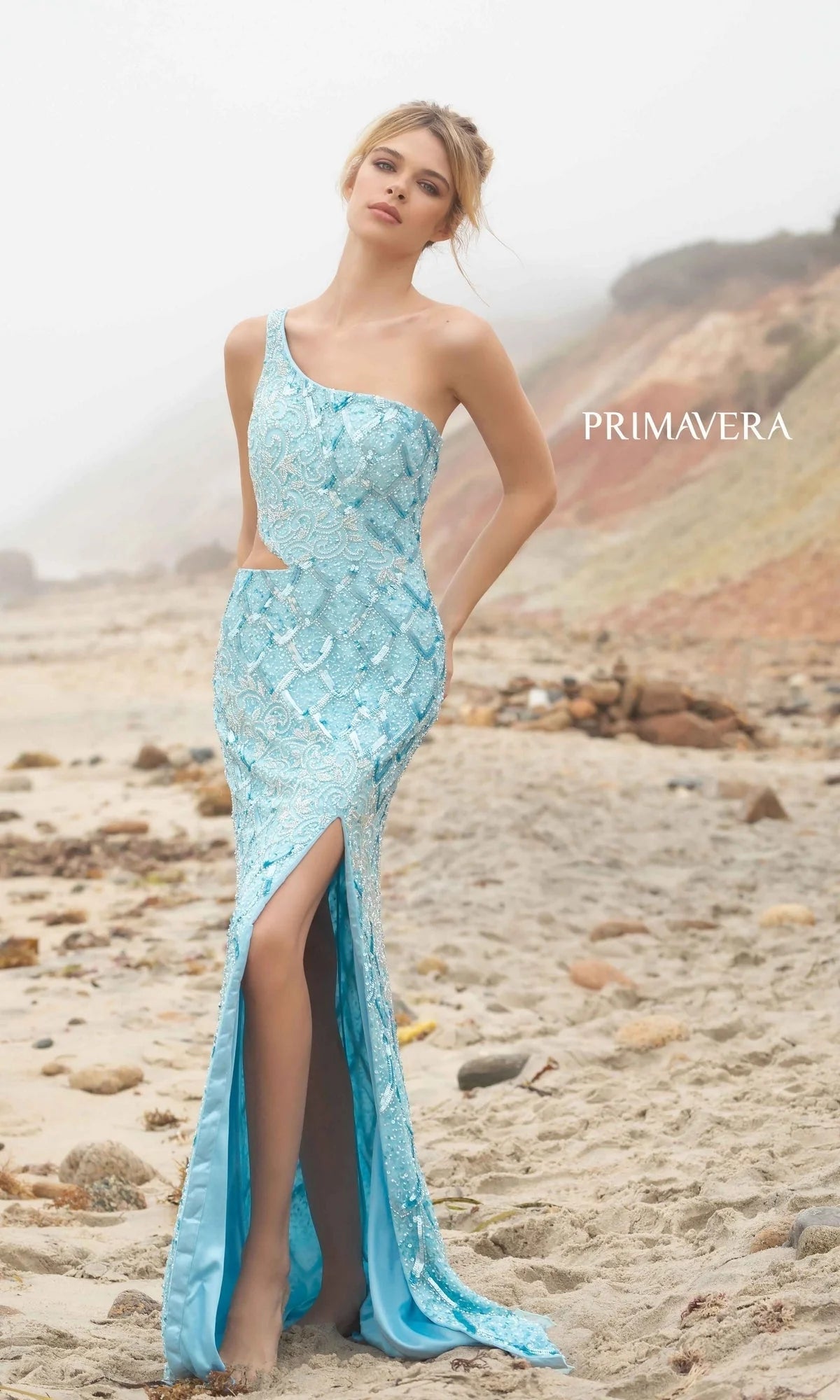 One-Shoulder Cut-Out Long Sequin Dress 3729