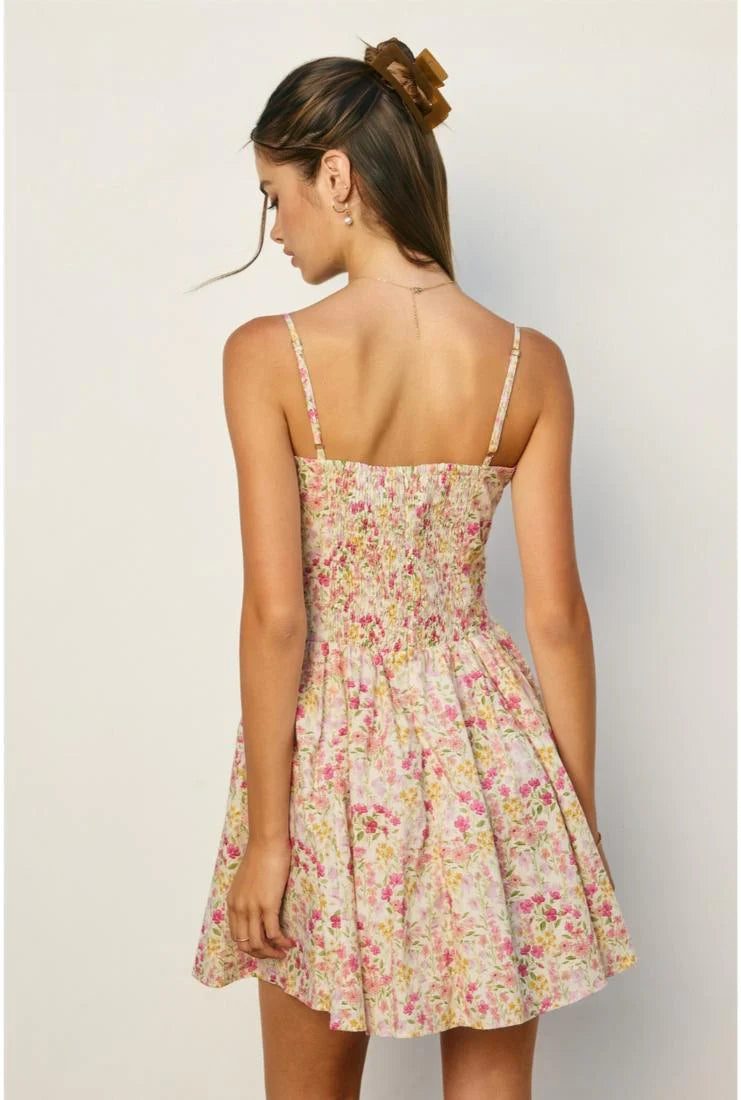 Destiny Floral Ladder Lace Pleated Flared Mini Dress