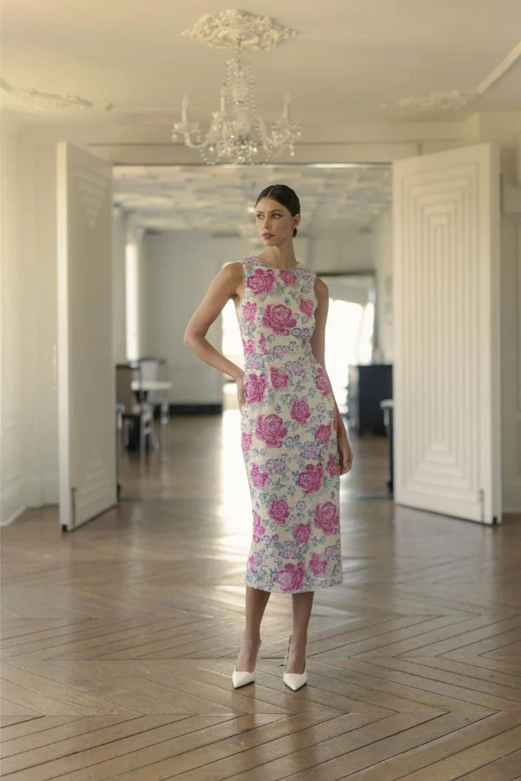Charlotte Floral Sequin Midi Dress