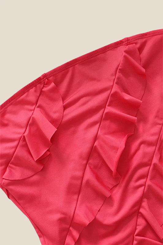 Strapless Pink Ruffled Bodycon Short Dress