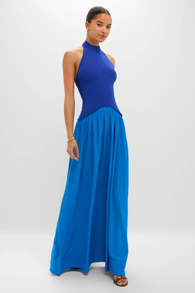 Cosmic Blue Soglio Halter Maxi Dress