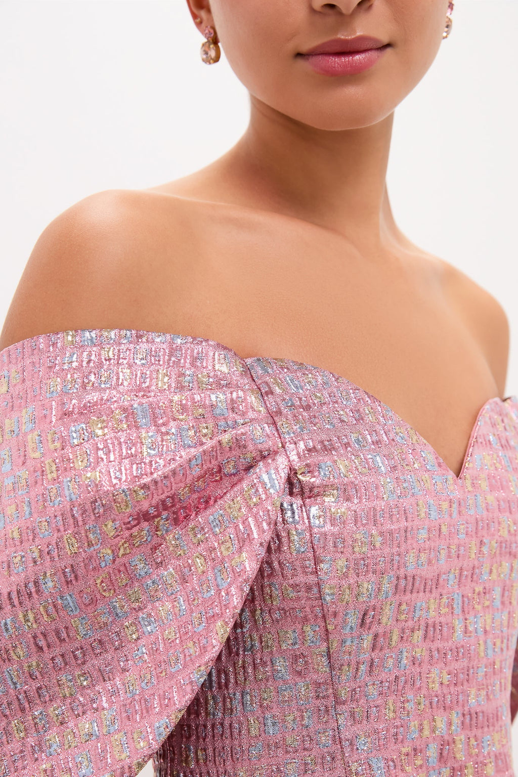 Pink Multi Jacquard Off-the-Shoulder Kara Mini Dress