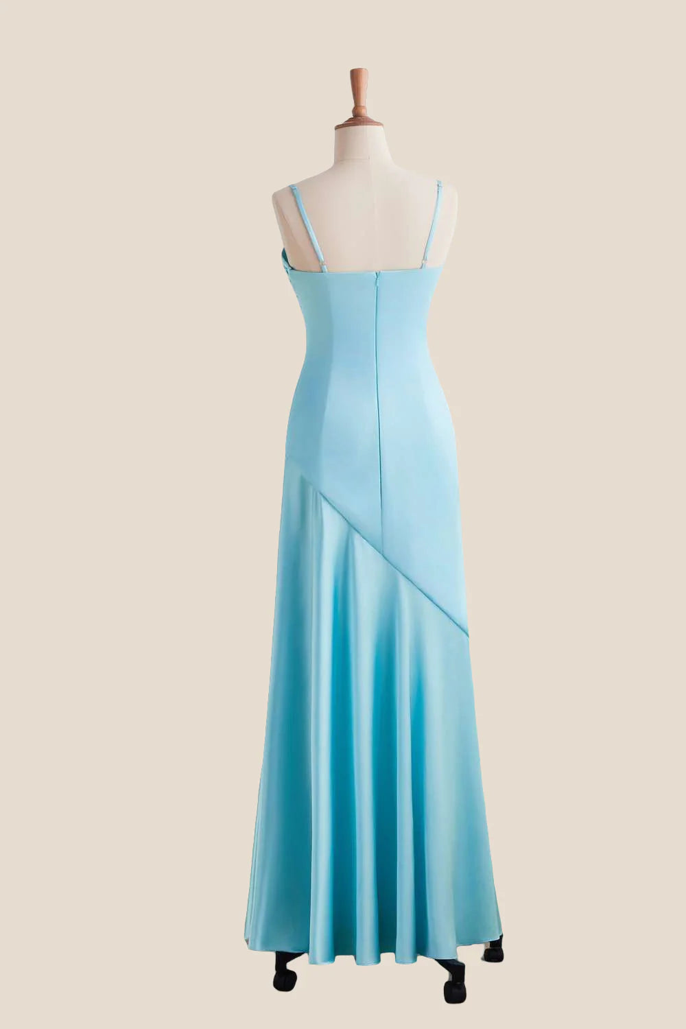 Straps Aqua Ruched Long Dress with Slit