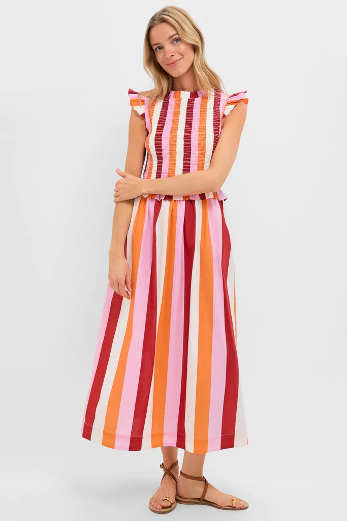 Orange, Pink & Crimson Stripe Smocked Sully Dress