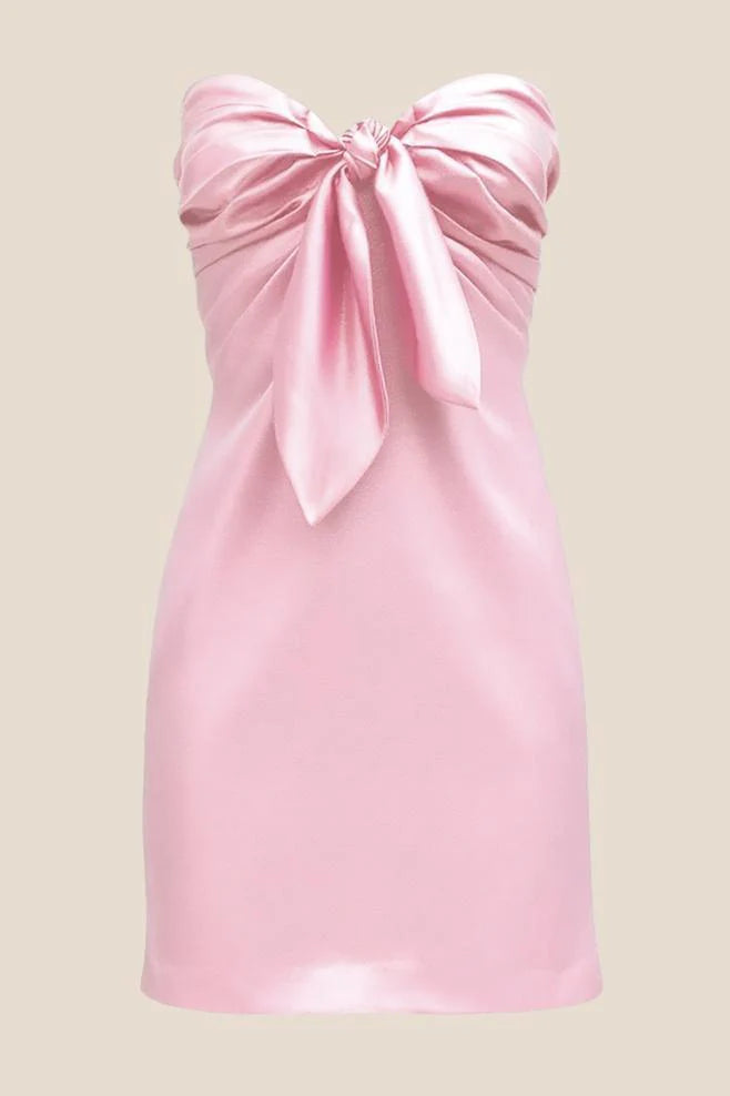Strapless Orange Tie Front Short Dress