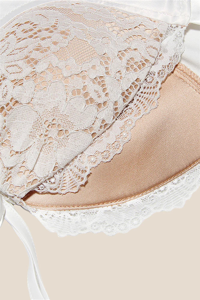 White Satin and Lace Short Dress