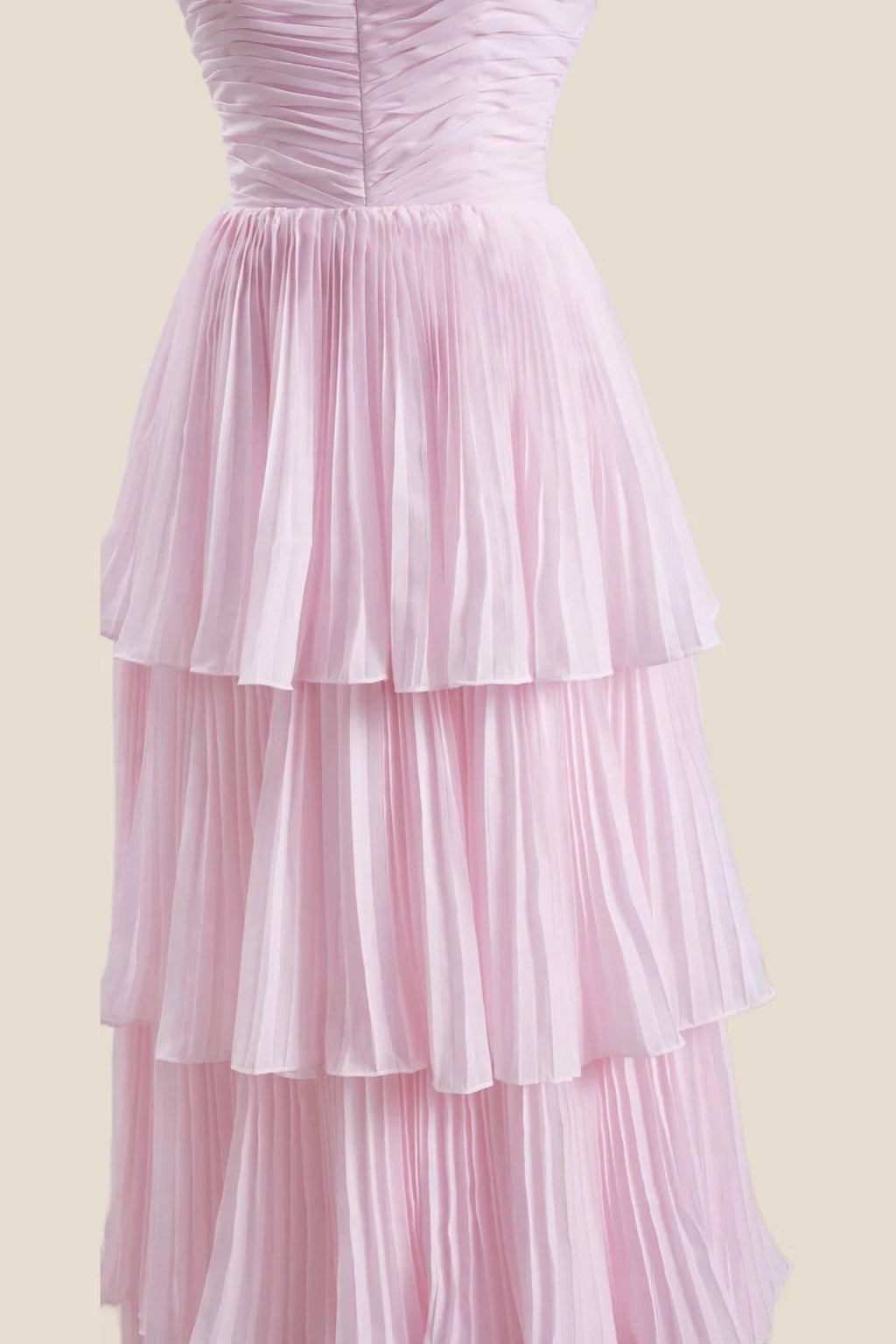 Strapless Light Blue Pleated Tiered Long Party Dress