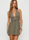 Naomy Halter Flare Mini Dress Black Check