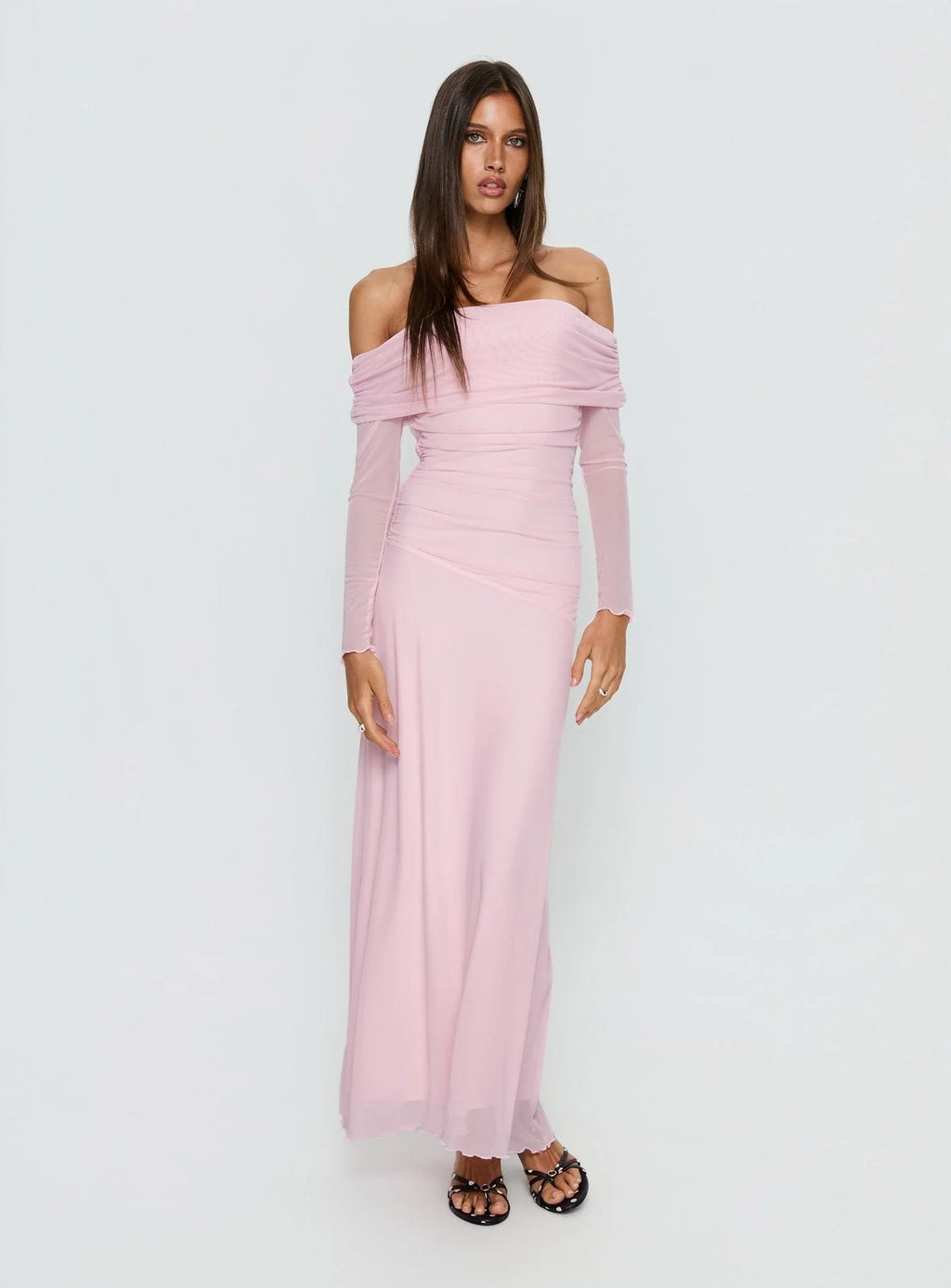 Emorissa Off Shoulder Long Sleeve Maxi Dress Soft Pink