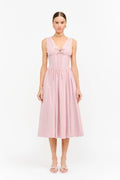 Darlene Polka Dot Linen Midi Dress - Pink