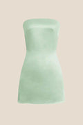 Strapless Sage Green Back Tie Short Dress