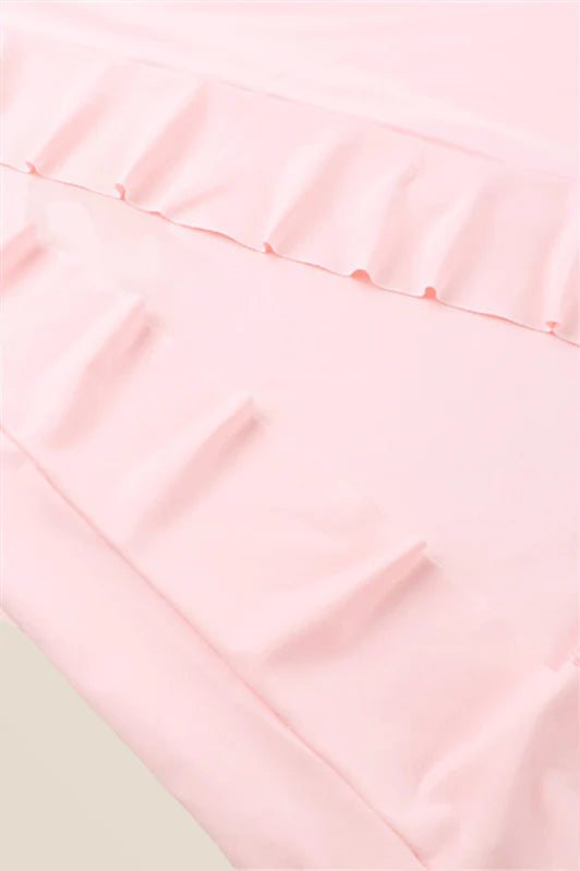 V-neck Pink Ruffle Hem Long Dress with Slit