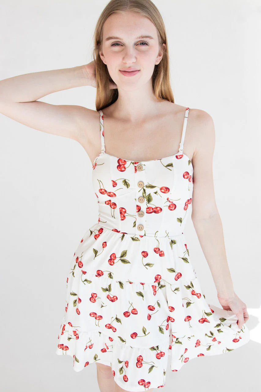 Cherry Print Tiered Mini Dress