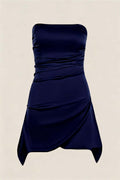 Strapless Navy Blue Ruched Short Dress