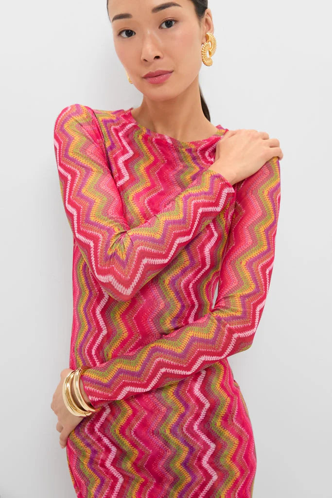 Electric Wave Pink Scarlet Maxi Dress