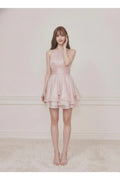 PRE-ORDER Only! (ETA May 15th)  Selena Shimmer Halter Neck Ruffle Mini Dress - Pink