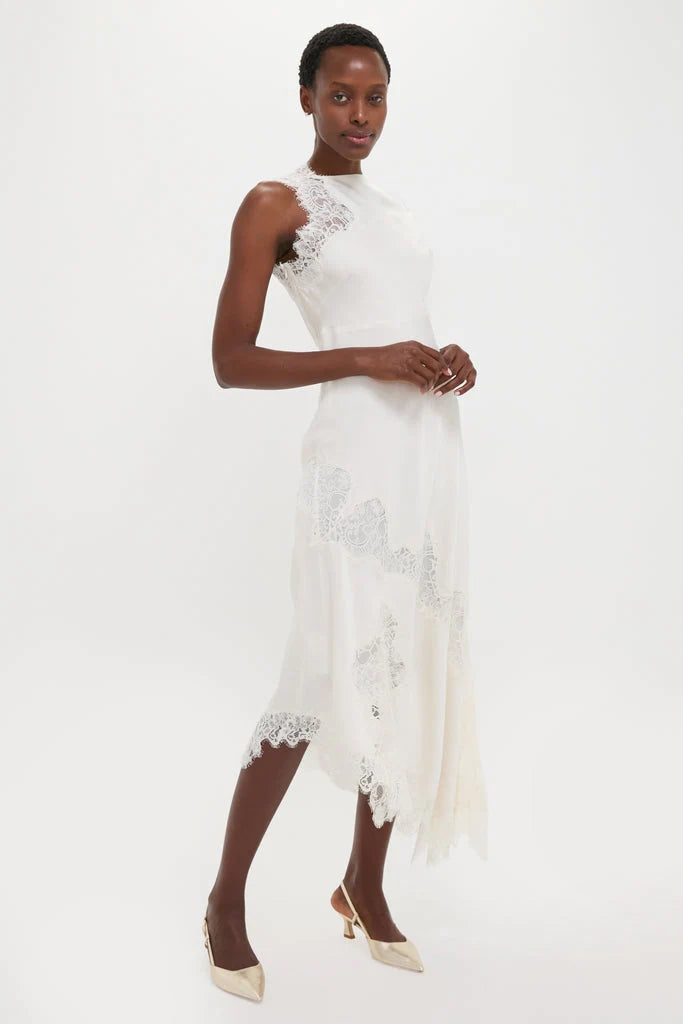 Creme Satin Lace Alessia Midi Dress