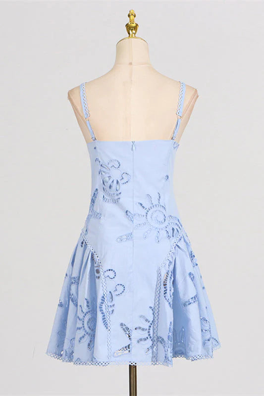 V-neck Pink Hollow A-line Short Dress