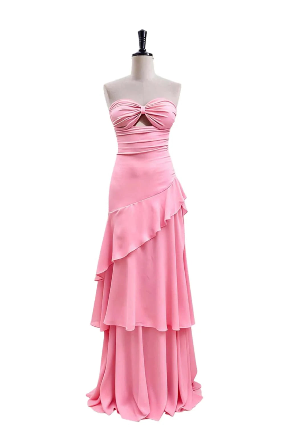 Keyhole Light Blue Chiffon Ruffle Maxi Dress
