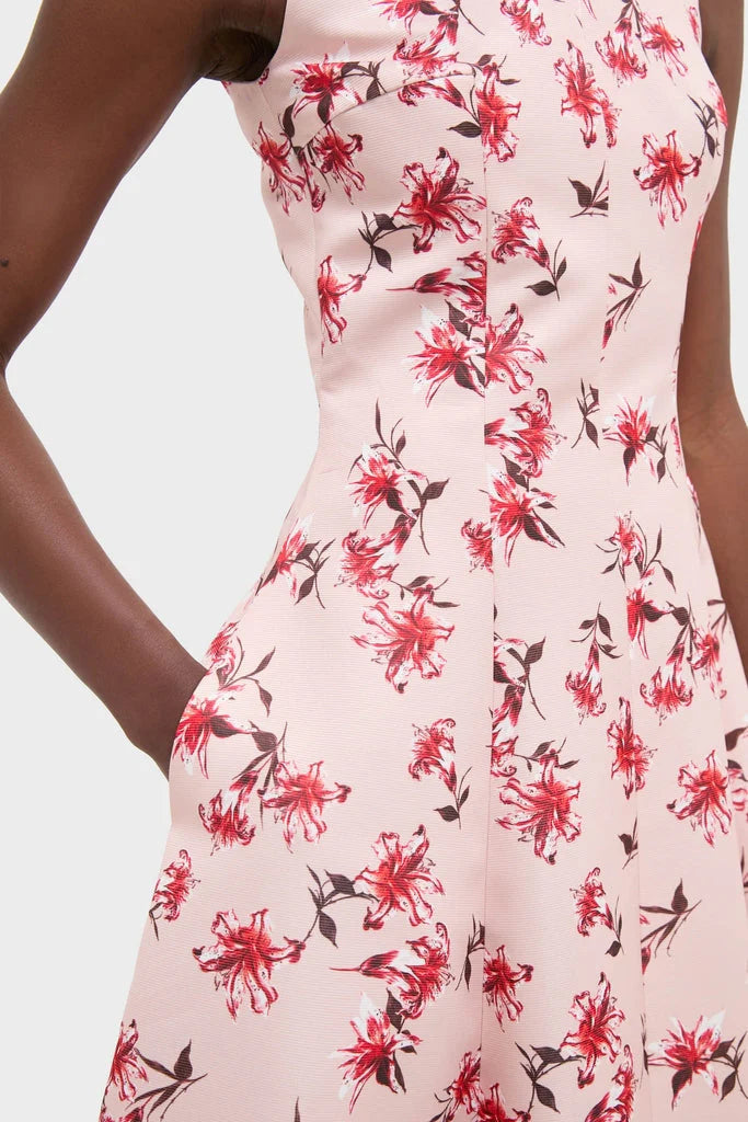 Red Summer Lillies on Pink Mara Midi Dress