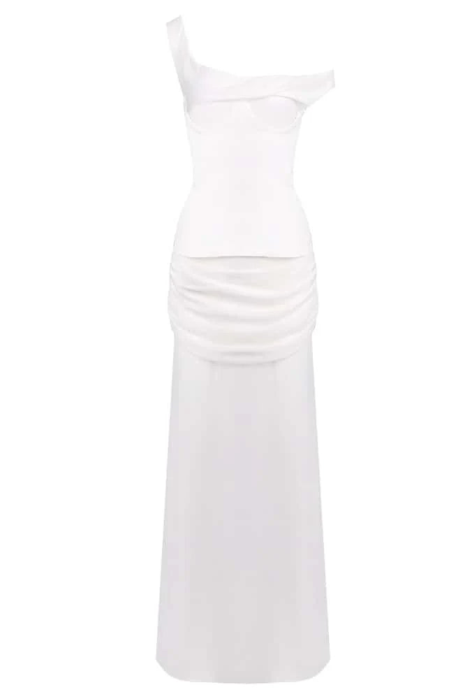 Two Piece One Shoulder Ruched Long Dress with Corset