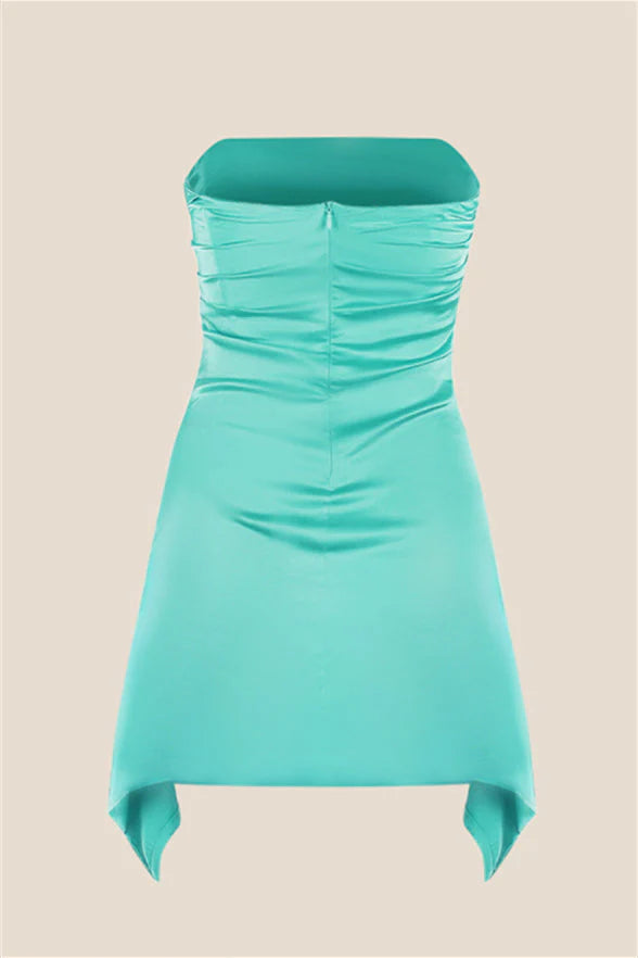 Strapless Yellow Ruched Short Dress