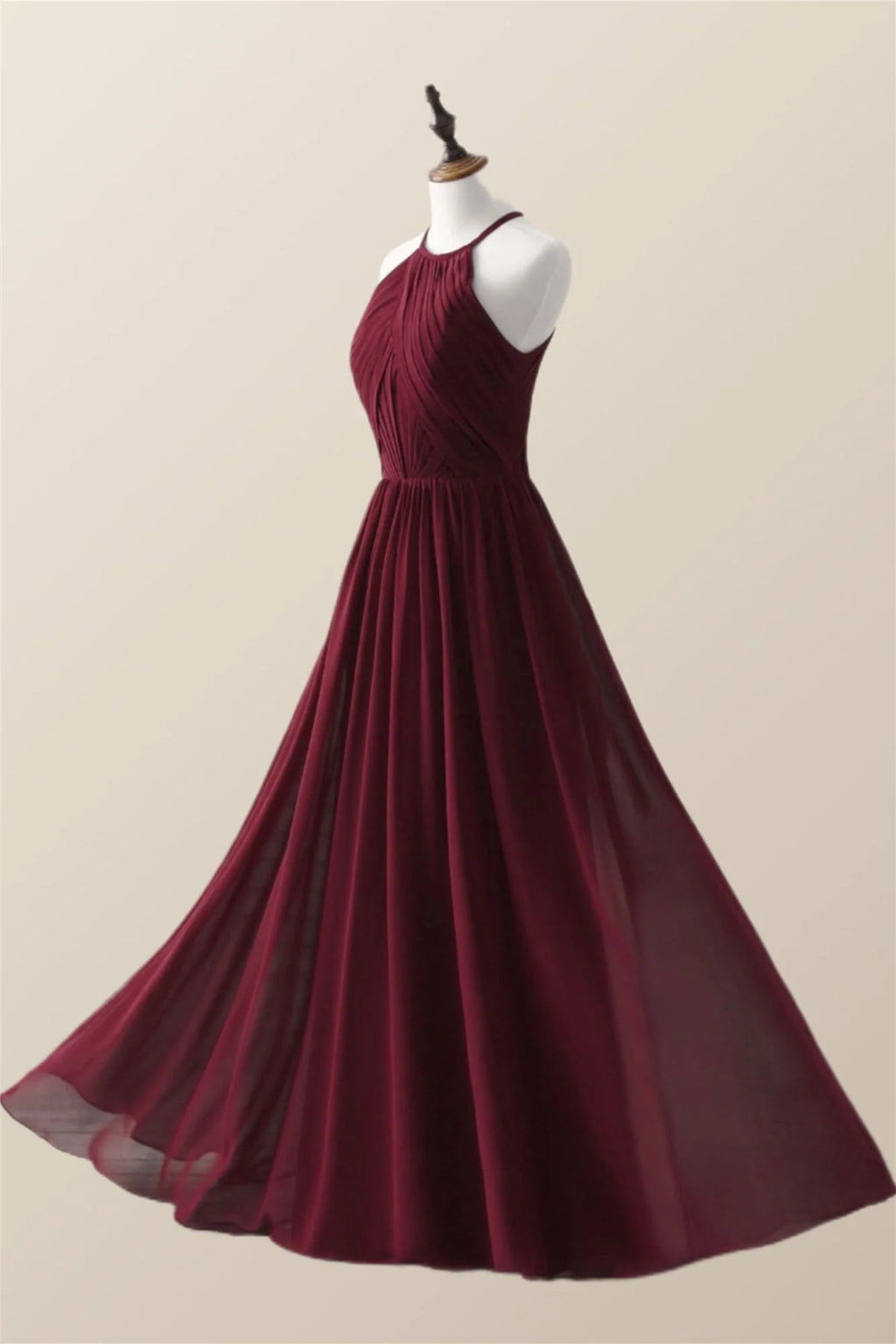 Halter Royal Blue Pleated Long Bridesmaid Dress