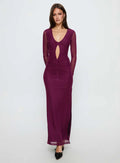 Darkside Long Sleeve Cut Out Plunge Maxi Dress Plum