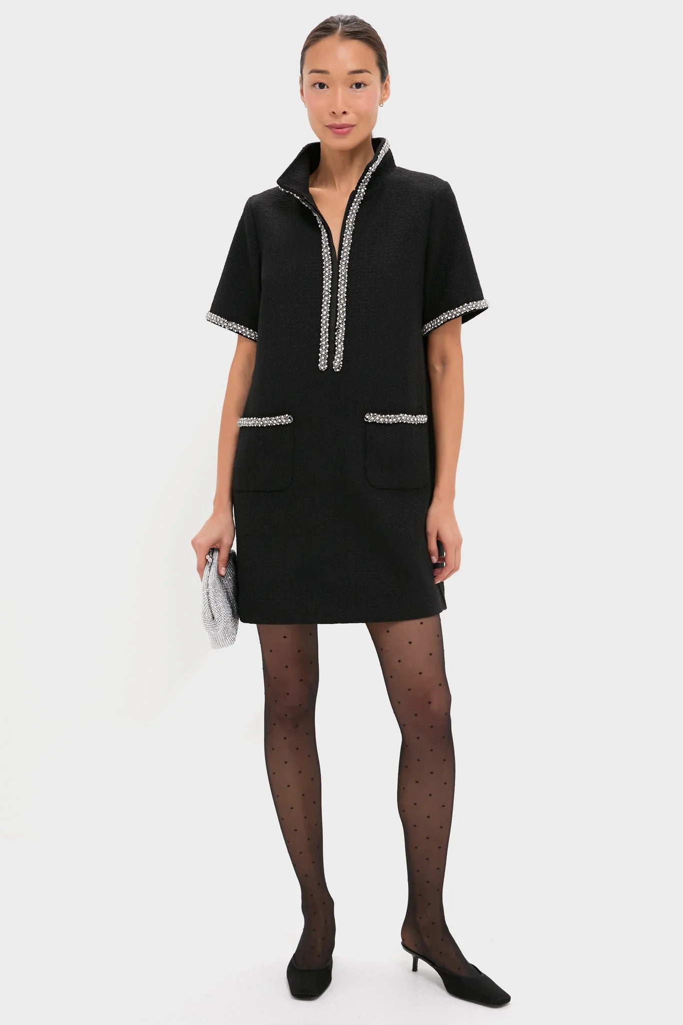 Black Tweed Embellished Ophelia Dress