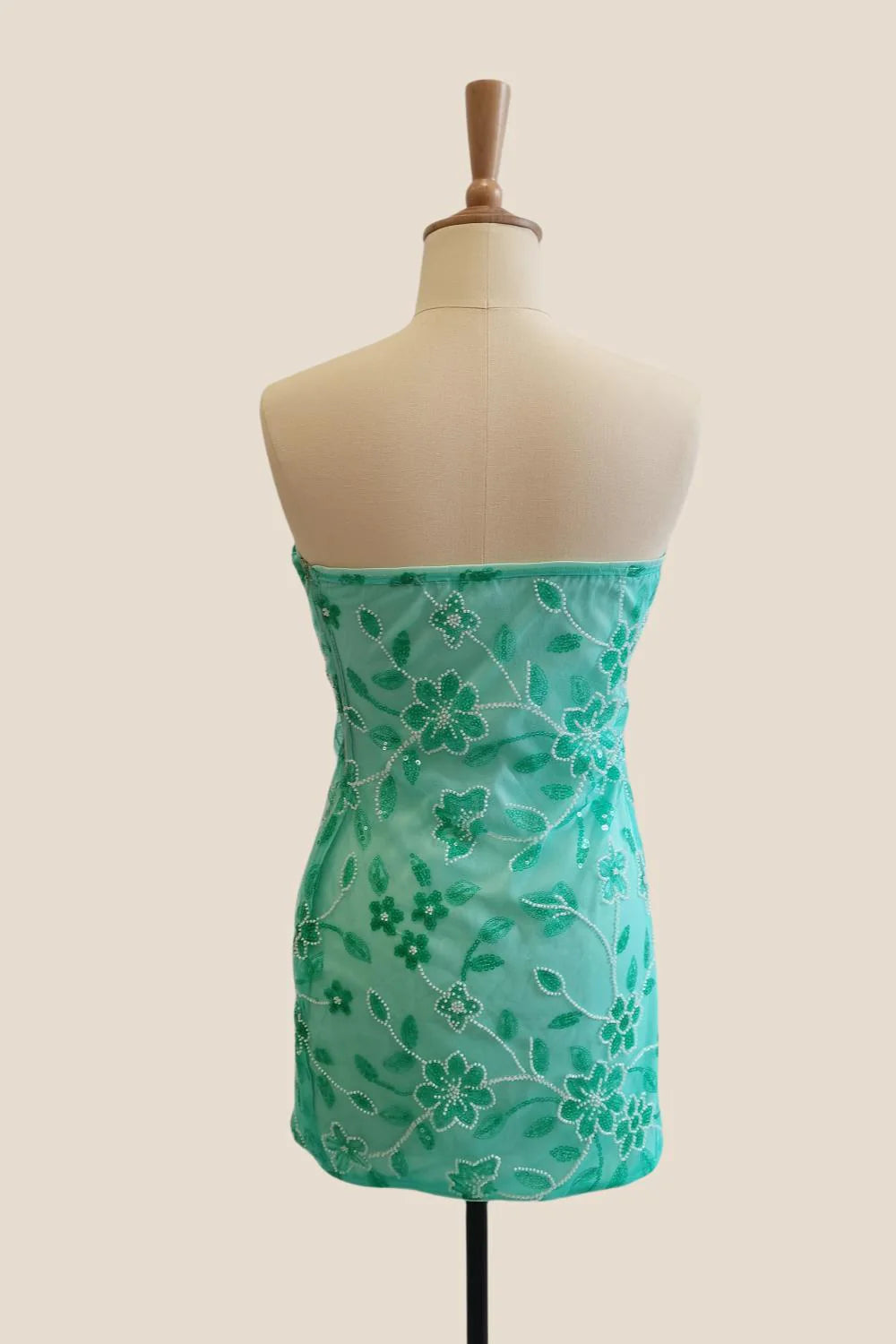 Strapless Pink Beaded Flowers Tight Short Dress