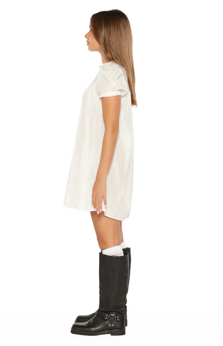 Taste White Sheer Lace Detail Mini Dress