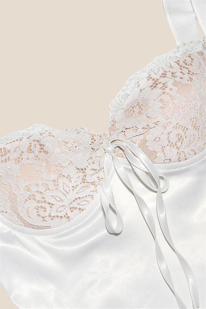 White Satin and Lace Short Dress