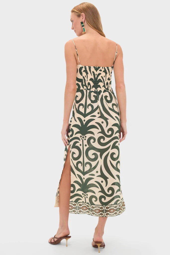 Ecru and Green Water Adventure Midi Dress