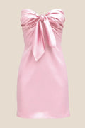 Strapless Pink Tie Front Short Dress