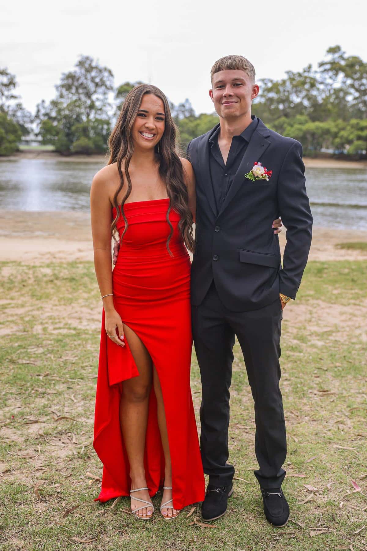 Strapless Navy Blue Pleated Long Dress with Slit