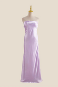 Strapless Lavender Back Tie Sheath Long Dress