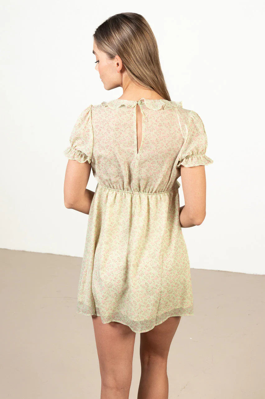 Sage Green Ruffle Floral Mini Dress