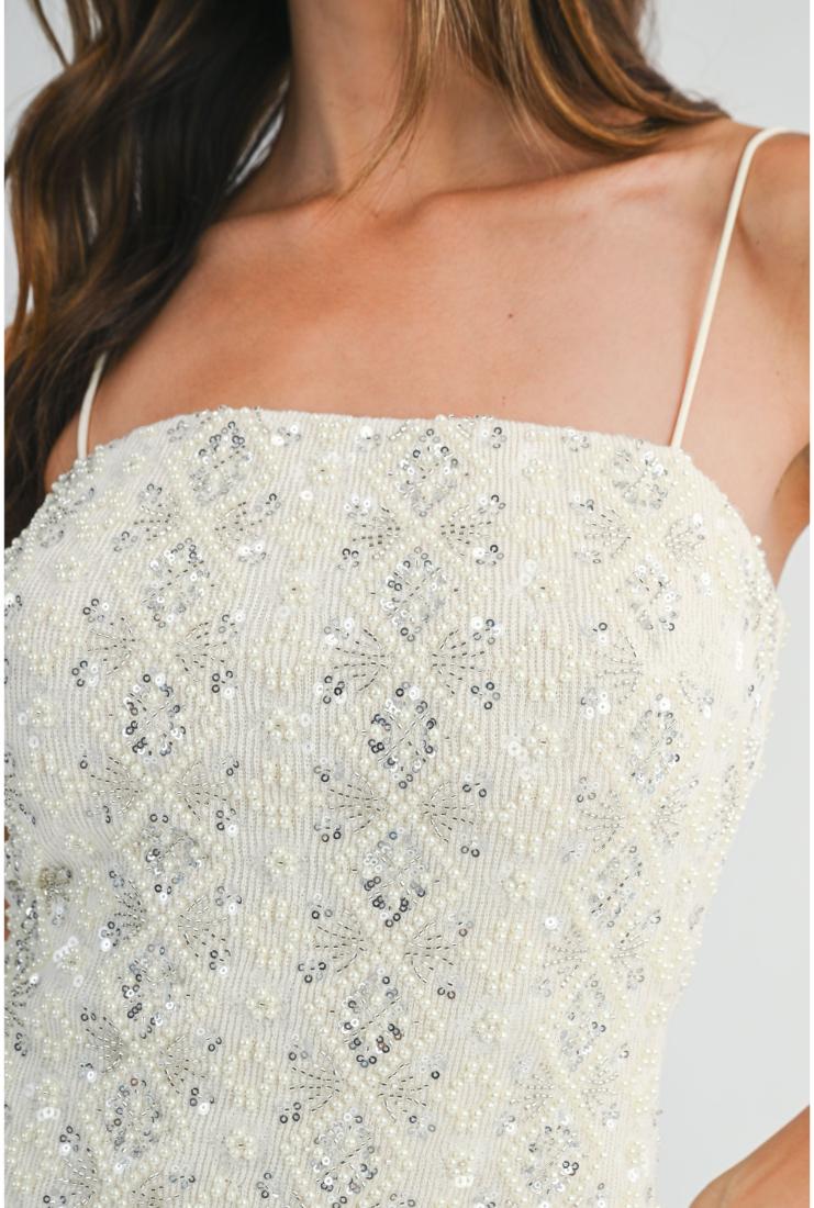 Eden Pearl Embellished Mini Bodycon - Ivory
