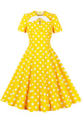 Yellow and White Polk Dots Bow Swing Dress