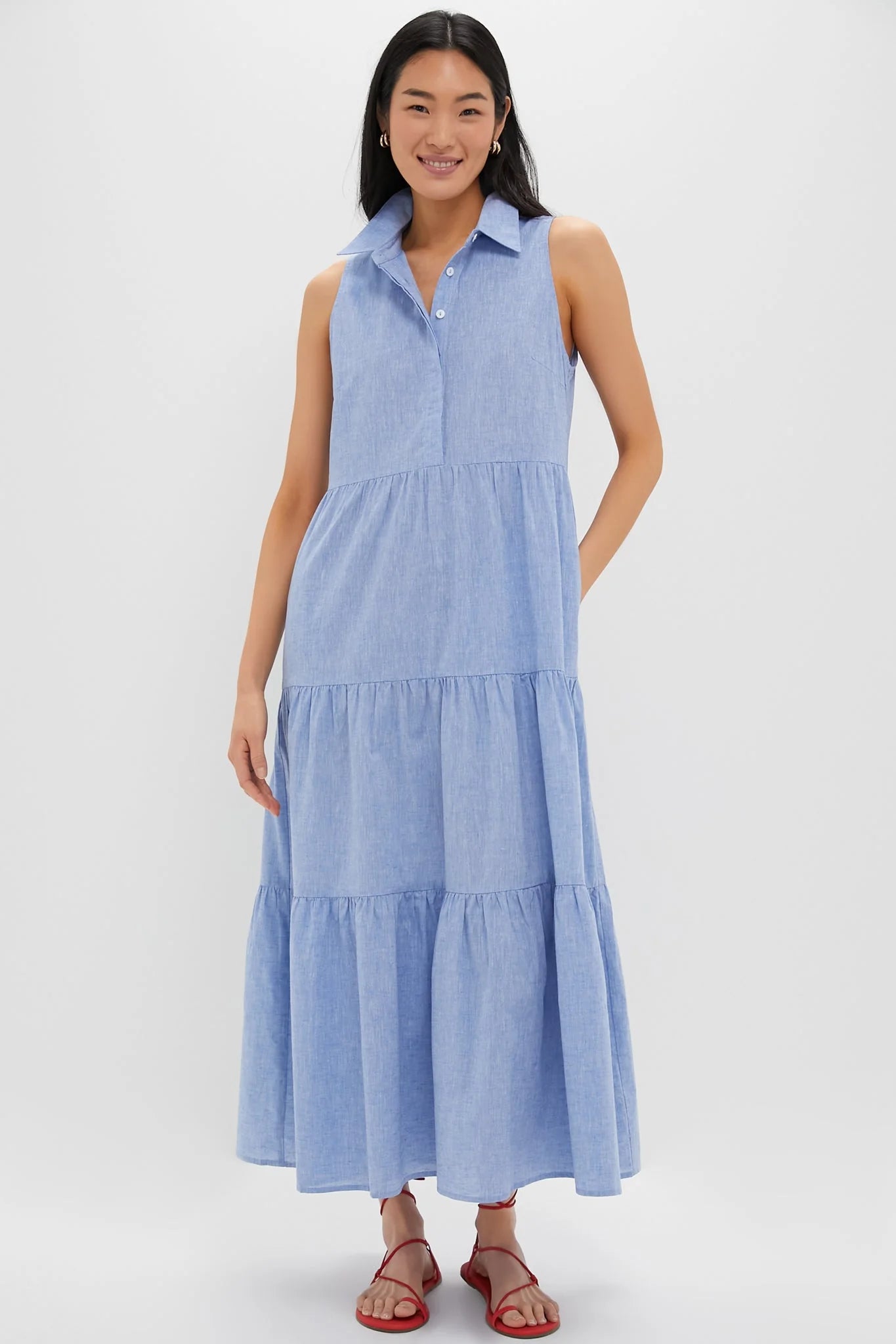 Chambray Sleeveless Mabel Maxi Dress
