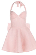 Halter Pink A-line Short Dress with Bow