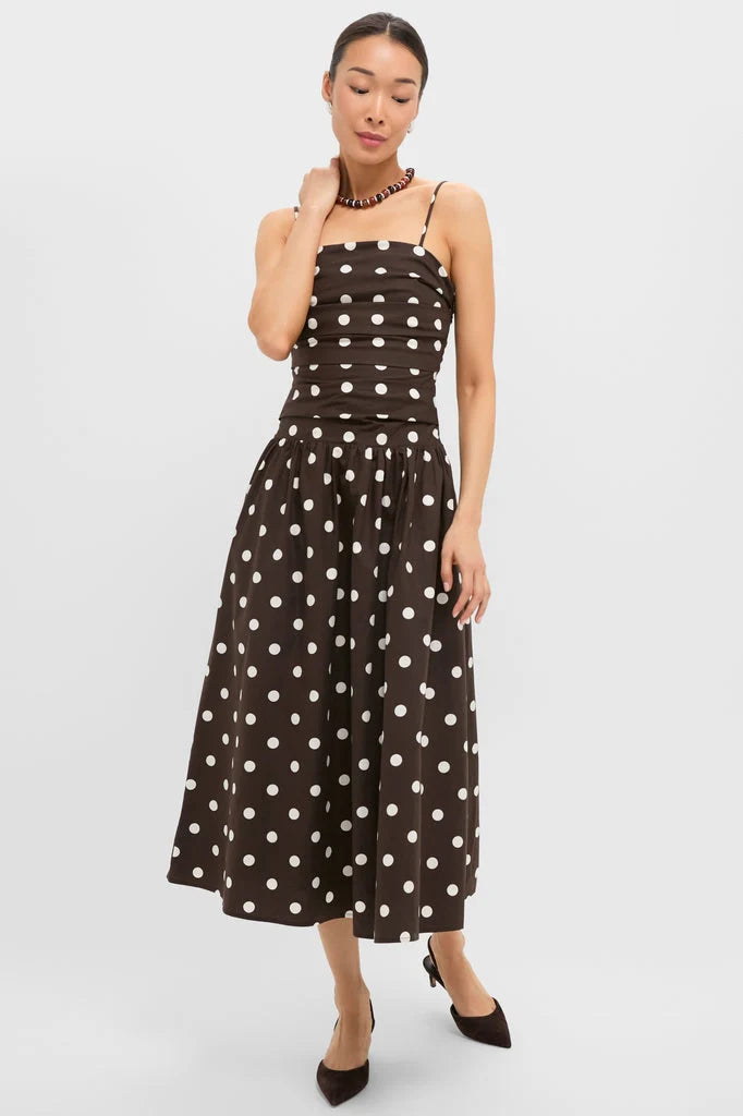 Brown Ivory Polka Dot Lainey Midi Dress