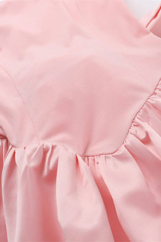 Strapless Pink A-line Bubble Dress with Bow