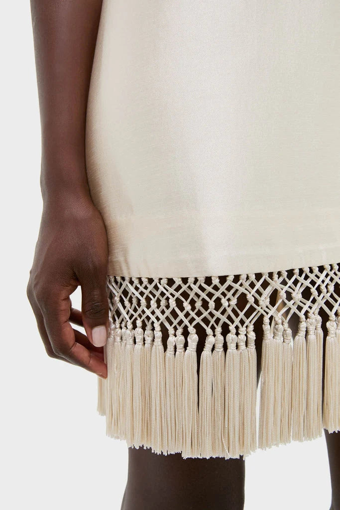 Ivory Dupioni Tassel Downing Dress