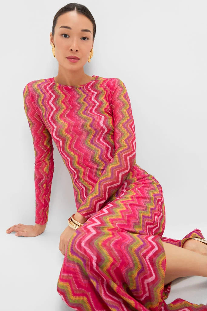 Electric Wave Pink Scarlet Maxi Dress