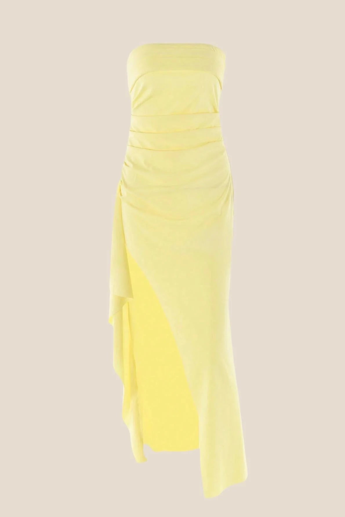 Strapless Burgundy Pleated Long Dress with Slit